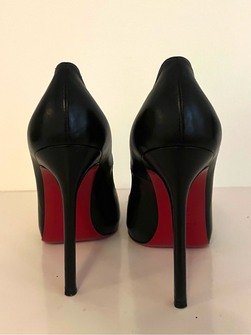 Christian Louboutin Black Leather Peep-Toe Pumps with Red Sole